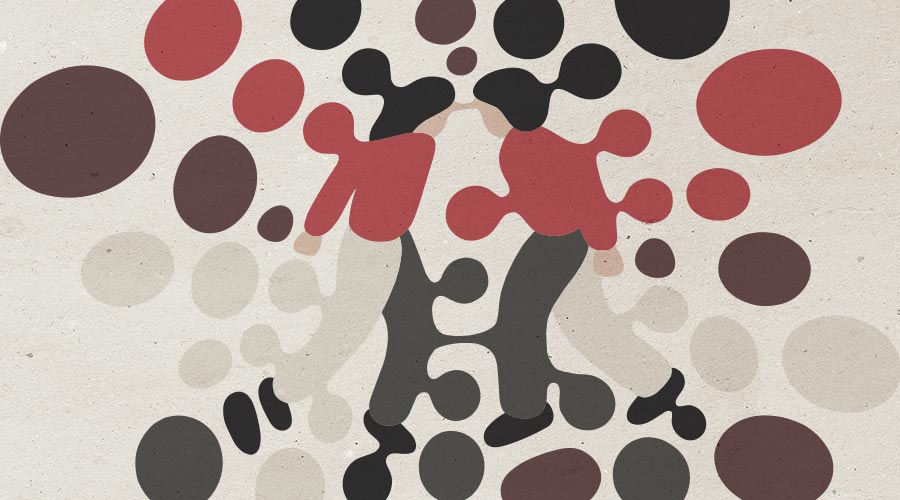 Illustration af to mennesker der symboliserer stress i parforholdet